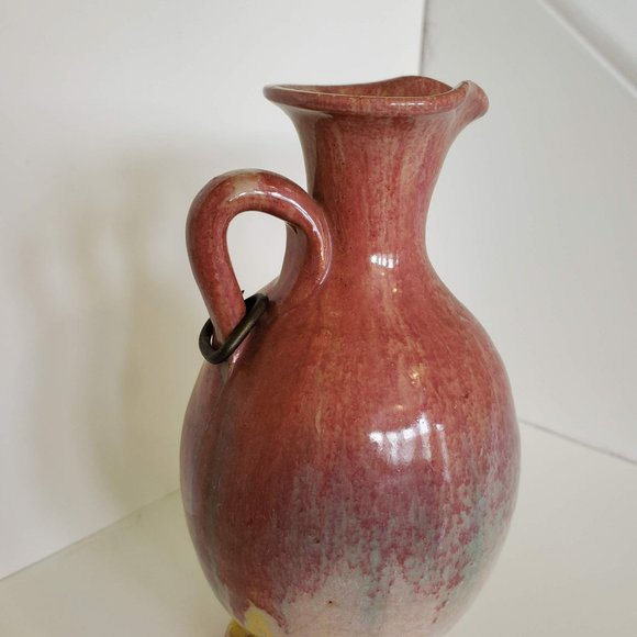Art Pottery Urn, Handmade Ceramic Pitcher, Red Purple Drip Glaze Studio Pottery - Picture 7 of 9
